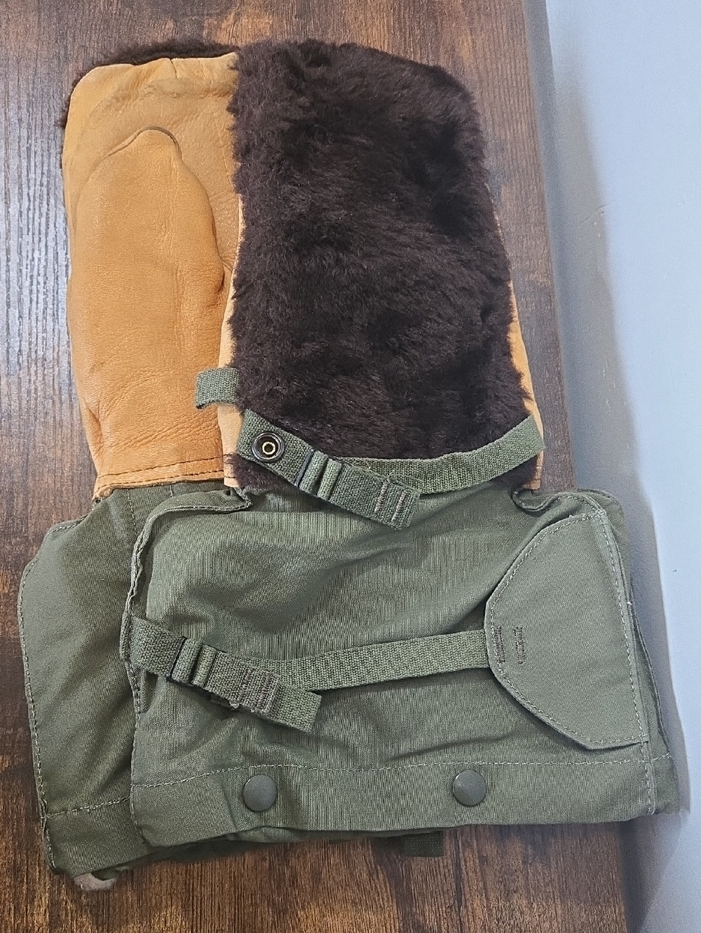 Vtg 1951 US Military L-1949 Arctic Mitten Alpaca wool leather gloves size Large